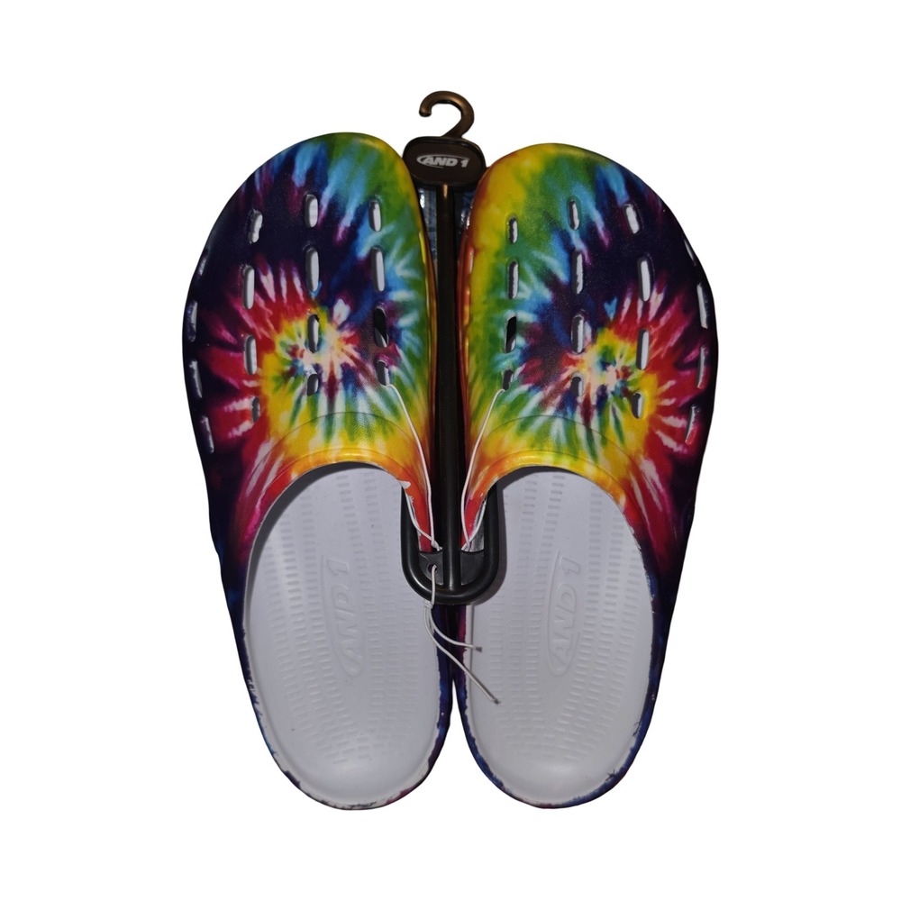 AND1 Mens Tie Dye Clogs Rainbow Slip On Comfort Sandals Multi Color Size 11/12